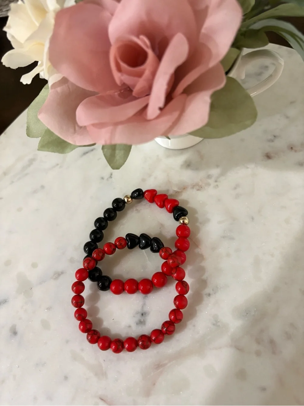 Orange and Black Beaded Heart Accent Bracelet